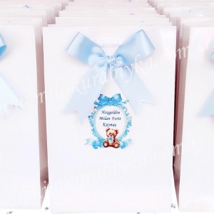 Ayıcık Konseptli İsimli Hediyelik Karton Çanta - Bebek-Bebek Mevlüdü-Sünnet-1-Yaş-Doğum Günü Hediyesi